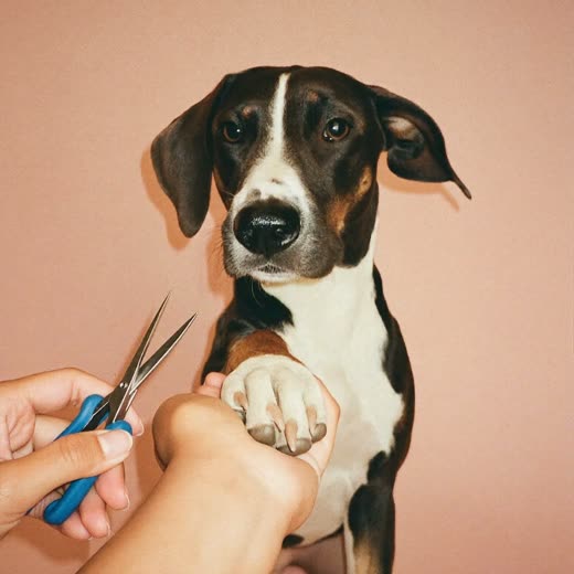 A dog's paw held for a nail trim